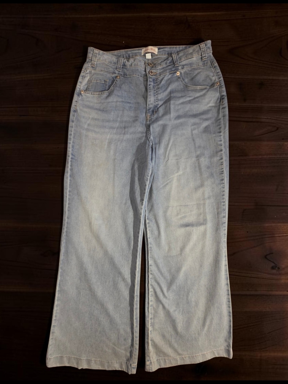 Copper Flash Light Wash Wide Leg Jeans Y2K Double Button Stretch Denim.